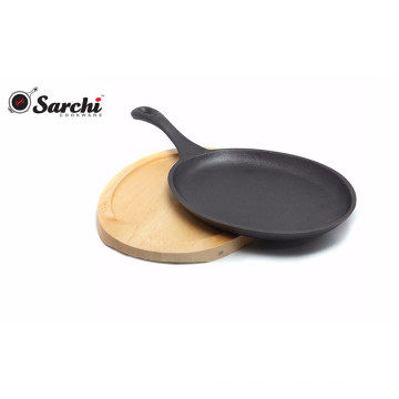 Skillet de hierro fundido preajustado Fajita con base de madera